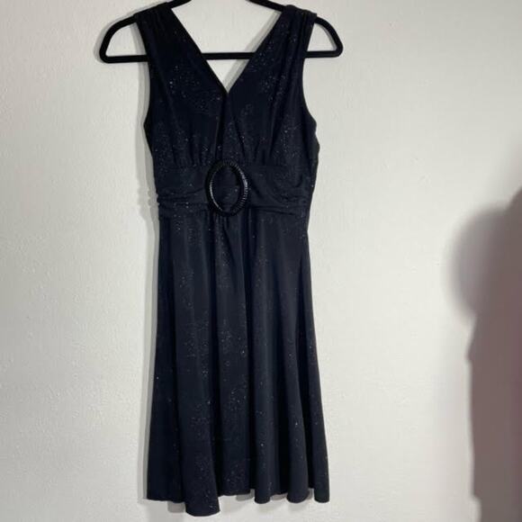 Star Vixen Black Silver Shimmer Flower Retro A Line Dress Size Medium - Picture 1 of 10